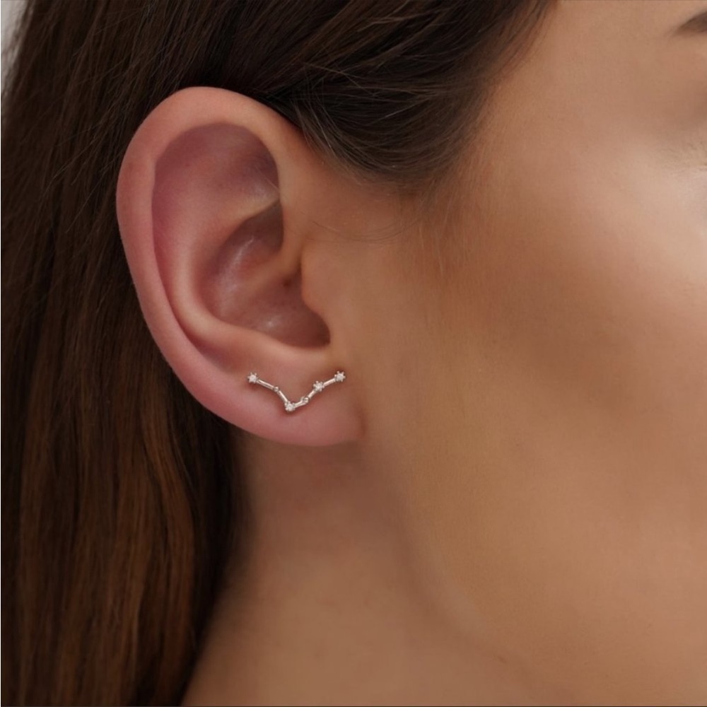 Aries Constellation Star Minimalist Astrology Zodiac Sign Silver Stud Earrings - Picture 9 of 9